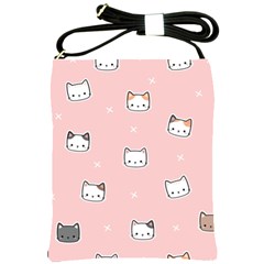 Cute Cat Cartoon Doodle Seamless Pink Pattern Shoulder Sling Bag