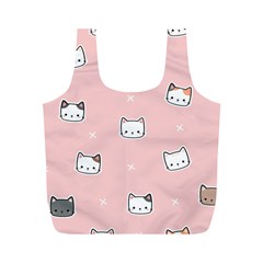 Cute Cat Cartoon Doodle Seamless Pink Pattern Full Print Recycle Bag (M)