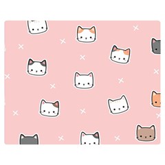 Cute Cat Cartoon Doodle Seamless Pink Pattern Two Sides Premium Plush Fleece Blanket (Medium)