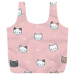 Cute Cat Cartoon Doodle Seamless Pink Pattern Full Print Recycle Bag (XXL)