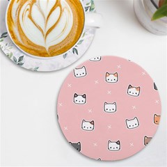 Cute Cat Cartoon Doodle Seamless Pink Pattern UV Print Round Tile Coaster