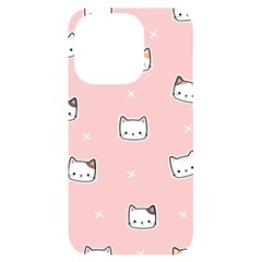 Cute Cat Cartoon Doodle Seamless Pink Pattern iPhone 14 Pro Black UV Print Case