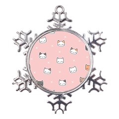 Cute Cat Cartoon Doodle Seamless Pink Pattern Metal Large Snowflake Ornament