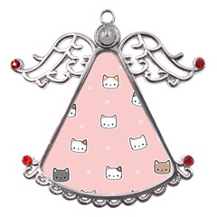 Cute Cat Cartoon Doodle Seamless Pink Pattern Metal Angel with Crystal Ornament