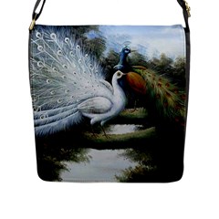 Canvas Oil Painting Two Peacock Flap Closure Messenger Bag (l) by Grandong