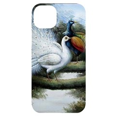 Canvas Oil Painting Two Peacock Iphone 14 Plus Black Uv Print Case by Grandong