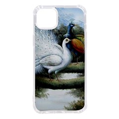 Canvas Oil Painting Two Peacock Iphone 14 Plus Tpu Uv Print Case by Grandong