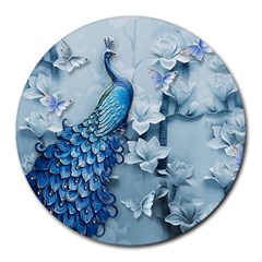 Chinese Style 3d Embossed Blue Peacock Oil Painting Round Mousepad