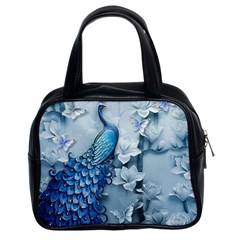 Chinese Style 3d Embossed Blue Peacock Oil Painting Classic Handbag (two Sides) by Grandong