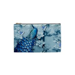 Chinese Style 3d Embossed Blue Peacock Oil Painting Cosmetic Bag (small) by Grandong