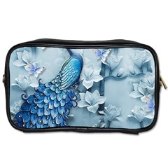 Chinese Style 3d Embossed Blue Peacock Oil Painting Toiletries Bag (two Sides) by Grandong