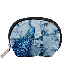 Chinese Style 3d Embossed Blue Peacock Oil Painting Accessory Pouch (Small)