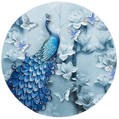 Chinese Style 3d Embossed Blue Peacock Oil Painting Wooden Bottle Opener (round) by Grandong