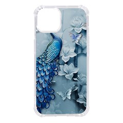 Chinese Style 3d Embossed Blue Peacock Oil Painting Iphone 14 Tpu Uv Print Case by Grandong