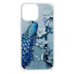 Chinese Style 3d Embossed Blue Peacock Oil Painting iPhone 13 Pro Max TPU UV Print Case