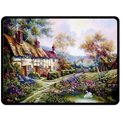 Colorful Cottage River Colorful House Landscape Garden Beautiful Painting Two Sides Fleece Blanket (large) by Grandong