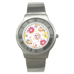 Vector Donut Seamless Pattern Stainless Steel Watch by Grandong