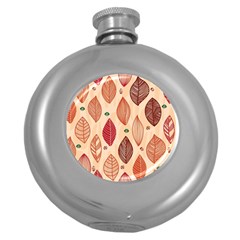 Forest Leaves Seamless Pattern With Natural Floral Round Hip Flask (5 Oz) by Grandong