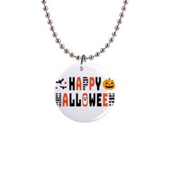 Happy Halloween Slot Text Orange 1  Button Necklace