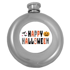 Happy Halloween Slot Text Orange Round Hip Flask (5 Oz)