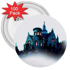 Blue Castle Halloween Horror Haunted House 3  Buttons (100 Pack)  by Sarkoni