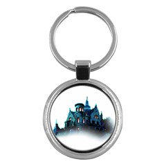 Blue Castle Halloween Horror Haunted House Key Chain (round) by Sarkoni