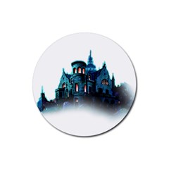 Blue Castle Halloween Horror Haunted House Rubber Coaster (round) by Sarkoni