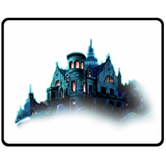 Blue Castle Halloween Horror Haunted House Two Sides Fleece Blanket (medium)