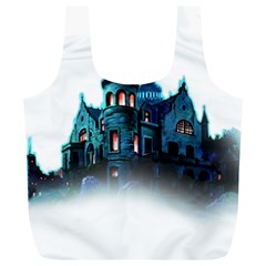 Blue Castle Halloween Horror Haunted House Full Print Recycle Bag (xl)