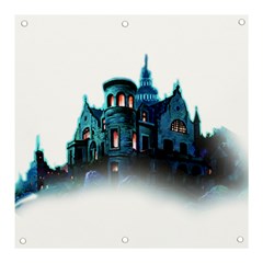 Blue Castle Halloween Horror Haunted House Banner And Sign 3  X 3  by Sarkoni