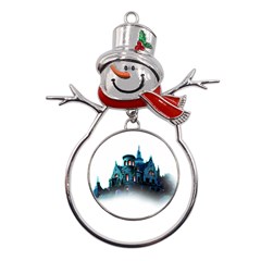 Blue Castle Halloween Horror Haunted House Metal Snowman Ornament by Sarkoni