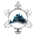 Blue Castle Halloween Horror Haunted House Metal Small Snowflake Ornament Front