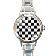 Black White Chess Board Round Italian Charm Watch by Ndabl3x