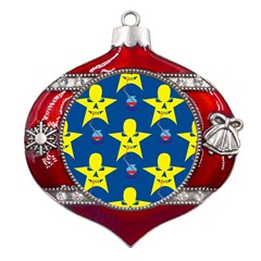 Blue Yellow October 31 Halloween Metal Snowflake And Bell Red Ornament by Ndabl3x