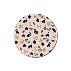 Cat Halloween Pattern Rubber Round Coaster (4 Pack) by Ndabl3x