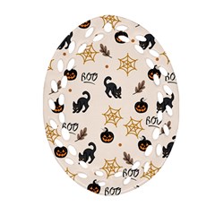 Cat Halloween Pattern Ornament (oval Filigree) by Ndabl3x