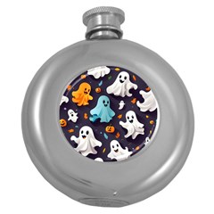 Ghost Pumpkin Scary Round Hip Flask (5 Oz) by Ndabl3x