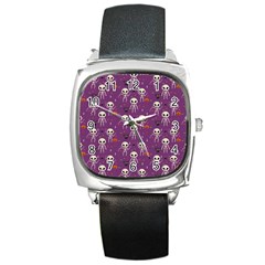 Skull Halloween Pattern Square Metal Watch by Ndabl3x