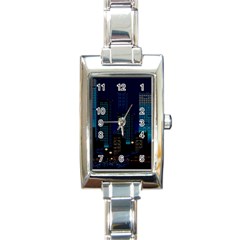 Pixel Art Night City Japan Rectangle Italian Charm Watch by Sarkoni