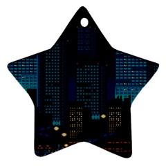 Pixel Art Night City Japan Ornament (Star)