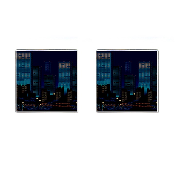 Pixel Art Night City Japan Cufflinks (Square)