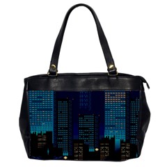 Pixel Art Night City Japan Oversize Office Handbag (2 Sides) by Sarkoni