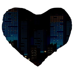 Pixel Art Night City Japan Large 19  Premium Flano Heart Shape Cushions