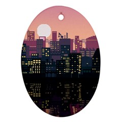 Pixel Art City Ornament (oval) by Sarkoni