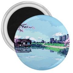 Japanese Themed Pixel Art The Urban And Rural Side Of Japan 3  Magnets by Sarkoni