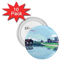 Japanese Themed Pixel Art The Urban And Rural Side Of Japan 1.75  Buttons (10 pack)