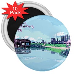 Japanese Themed Pixel Art The Urban And Rural Side Of Japan 3  Magnets (10 pack) 