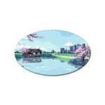 Japanese Themed Pixel Art The Urban And Rural Side Of Japan Sticker (Oval) Front