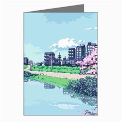 Japanese Themed Pixel Art The Urban And Rural Side Of Japan Greeting Cards (Pkg of 8)