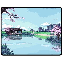 Japanese Themed Pixel Art The Urban And Rural Side Of Japan Two Sides Fleece Blanket (Medium)